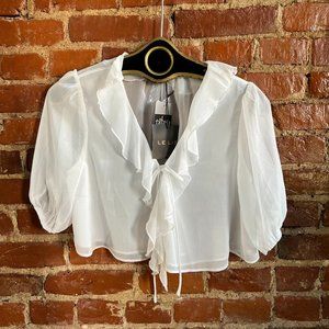 White Flowy Sheer Cropped Blouse NWT - Pitaya